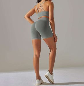 Conjunto de Yoga para Mujer de Manga Larga con Cuello en V, Sin Costuras, con Logotipo Frontal, 2 Piezas, Secado Rápido, Transpirable, Cintura Elástica de Spandex/Poliéster - Product Image 4