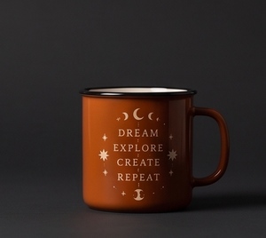 Professional Manufacturer Direct Custom Logo Printing Iron Enamel Coffee <b>Cup</b> Featuring Dream Explore Create Repeat Aesthetic - Product Image 1