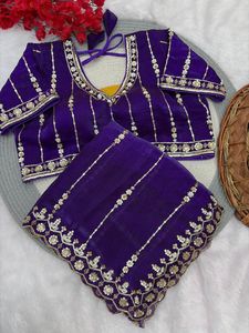 Sari de Seda Indio de Bollywood, Último Modelo, con Bordado a Mano y Lentejuelas, Elegante Sari de Diseñador para Fiestas, para Mujer - Product Image 4