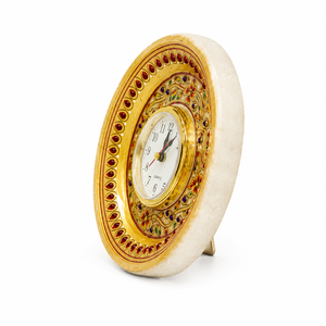 Marble Mechanical Round <b>Desk</b> <b>Clock</b> | Handcrafted Antique Style Hourly Chiming <b>Clock</b> for Home Office & Traditional Interior Decor - Product Image 2