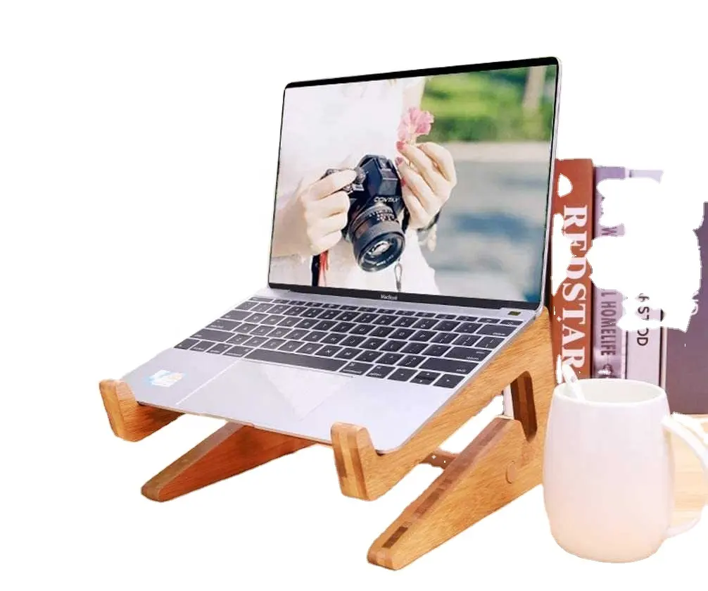 Kayu Ergonomis Sederhana Laptop & Macbook Berdiri Kayu Notebook Tray Kayu Pemegang Komputer Aksesoris Komputer Dilipat