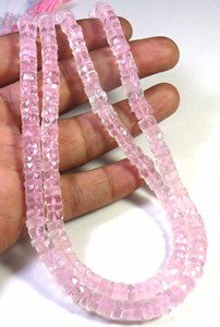 Natural <b>Rose</b> Quartz Pink Faceted Heishi Shape 6.5mm Center Drilled Beads 16" Inch <b>Top</b> Grade Gemstone for Jewelry Making - Product Image 4