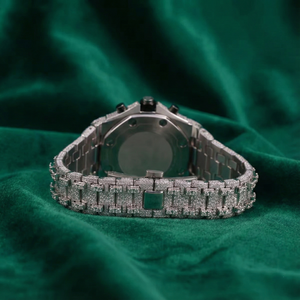 Reloj Cronógrafo Totalmente Cubierto de Diamantes, Aspecto Plateado, Esfera Árabe de Lujo, Reloj de Pulsera de Acero Inoxidable - Product Image 4