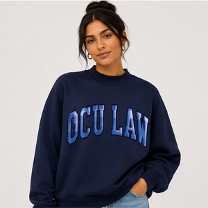 Sudadera Oversize de Cuello Redondo Color Crema para Mujer, con Estampado de Letras Azules OCU LAW, Corte Regular, Tejido de Algodón, Estilo Casual Urbano para Otoño - Product Image 2