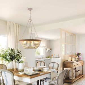 Lampadario a sospensione elegante e moderno in legno con perline, stile bohémien, da 22 pollici, per soggiorno, sala da pranzo, camera da letto - Elegante lampada decorativa - Product Image 3
