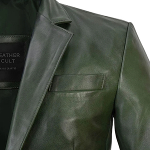 เสื้อเบลเซอร์หนังแท้สีเขียวสำหรับผู้ชาย แบรนด์ Leather Cult แบบกระดุมแถวเดียว สไตล์ลำลองแต่ดูดี พร้อมปกเสื้อแบบพับลง - Product Image 5