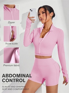 Ensemble de vêtements de yoga de luxe Atlaset en trois pièces pour femmes, vêtements de sport, soutien-gorge de sport sans couture, leggings taille haute, veste, OEM ODM, couleur personnalisée - Product Image 4