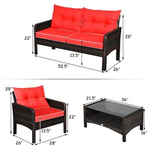 Set Divano da Esterno in Rattan a 4 Pezzi Combinabile Liberamente con Cuscini e Tavolino da Caffè - Product Image 5