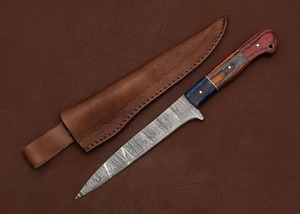 Cuchillo de filetear de acero de Damasco, cuchillo OEM hecho a medida, cuchillo con mango de madera, cuchillo con funda de cuero, cuchillo con hoja de punta caída - Product Image 5