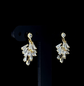 Elegant Baguette Cut Lab Grown Diamond <b>Dangle</b> <b>Earrings</b> in <b>Gold</b> Premium Jewelry - Product Image 2