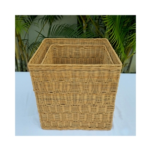 Eco-friendly Brown Rattan <b>Square</b> <b>Storage</b> Bins Set of 2 - Product Image 3