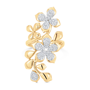 Anillo de cóctel con diamantes en forma de flor, oro macizo de 18 quilates, estilo romántico para mujer - Product Image 1