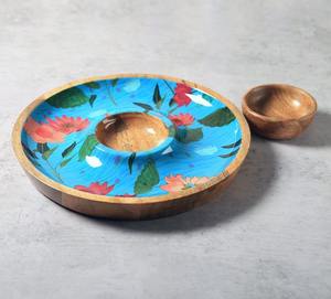 Plateau de service élégant en bois fait main pour chips et trempettes avec bol central amovible – Vente en gros - Product Image 5