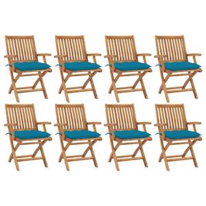 Juego de 8 Sillas de Patio Azul Claro con Madera Natural, Muebles de Exterior Cómodos con Cojines Azules Elegantes - Product Image 1