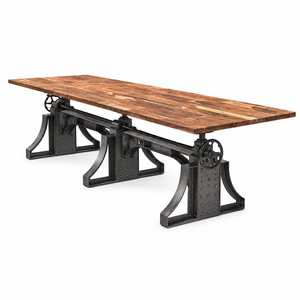 Industrial Crank Adjustable height Dining Table Solid acacia Wood Top Restaurant hotel Hospitality Farmhouse table - Product Image 1