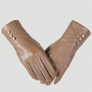 Guantes de cuero OEM para mujer, guantes para pantalla táctil, guantes forrados de cachemira, guantes de invierno de moda, marca privada, venta al por mayor. - Product Image 1