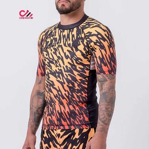 CARE MASTER Men's Short Sleeve Rash Guard <b>Flame</b> Print Quick Dry Polyester Sport Top Adult Training <b>Shirt</b> - Product Image 5