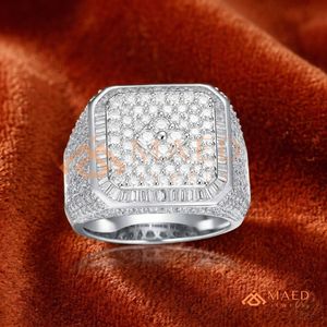Hip Hop Bling Square Signet <b>Ring</b> Silver High Quality Baguette & Round Cut Zircon Micro Pave <b>Statement</b> <b>Rings</b> Mens Fine Jewellery - Product Image 4