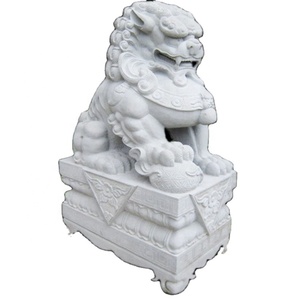 Estatua decorativa de león de piedra Natural para jardín al aire libre, escultura de perro Foo chino de tamaño real - Product Image 3