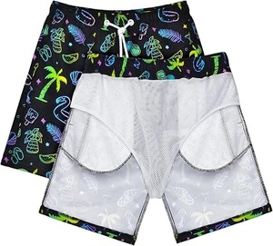 Shorts de bain imprimés pour hommes avec poches, séchage rapide, taille mi-haute, décontractés, pour la plage, en polyester - Product Image 4