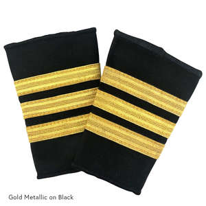 Epaulettes de Piloto de Tres Barras - Primer Epaulette de hombro con 3 barras metálicas doradas sobre negro - Product Image 2