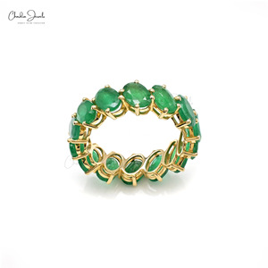 Anillo de Eternidad con Esmeralda Zambiana, Gema Ovalada de 6x4MM, Anillo de Boda Apilable con Oro Amarillo Fino de 14k, Listo para Enviar, Talla US-6 - Product Image 3