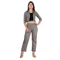 Ensemble 2 pièces pour femme en crêpe à imprimé géométrique, haut court et pantalon long à fermeture éclair, coupe classique, style décontracté printemps-été