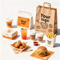 Ensemble d'emballages alimentaires jetables biodégradables et écologiques avec logo personnalisé, sacs et boîtes en papier kraft imperméables pour la restauration rapide