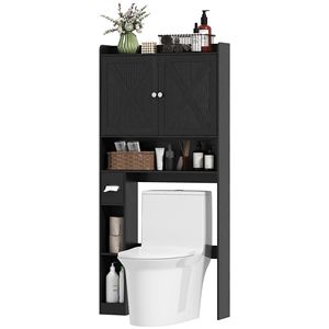 Mobiletto da bagno in stile rustico da posizionare sopra il WC, nero, con ante scorrevoli regolabili e ripiani - Product Image 1