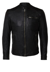 Chaqueta de Motociclista de Cuero Genuino Negro para Hombre, Cuello Alto, Cierre de Cremallera, Corte Ajustado, Largo Regular, Color Sólido, Estilo Biker, para Otoño - Product Image 6