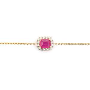 14K Solid Gold <b>Ruby</b> Halo Diamond Chain <b>Bracelet</b> for Women - Product Image 2
