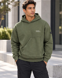ONETEN APPARELS Sudadera con Capucha Verde Oliva para Hombre, Corte Regular, Algodón French Terry, con Bolsillo, Estilo Casual para Otoño - Product Image 4