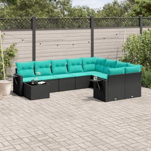 ชุดโซฟาลานบ้านหวายโพลีสีดำ 10 ชิ้นพร้อมชุดเบาะรองนั่งในสวน - Product Image 1