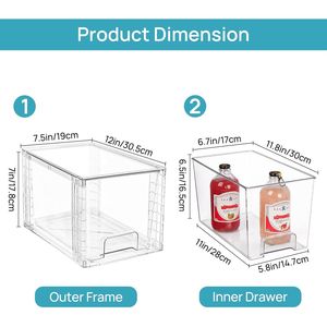 4-Pack Large Stackable Clear Acrylic <b>Kitchen</b> <b>Pantry</b> Storage Drawers with Handles - Product Image 2