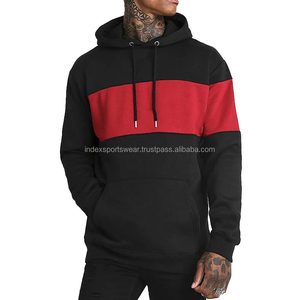 Sweat à capuche pour homme en polaire, color block noir et rouge, décontracté, coupe classique, tricoté, avec poches, pour l'automne - Product Image 5