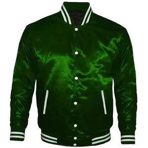 Collection de blousons bomber en satin pour hommes – Or, Vert, Blanc, Orange – Fermeture éclair intégrale, boutons-pression, manches froncées – Vêtements d'extérieur sportifs et décontractés - Product Image 4