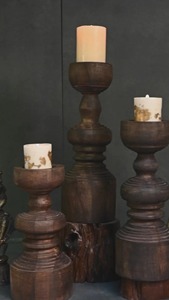 Antique Wood Pillar Candlestand Set of 3 Wood Candle <b>Holders</b> for Pillar Tall Rustic Vintage Wooden <b>Candlestick</b> <b>holder</b> Retro Home - Product Image 4