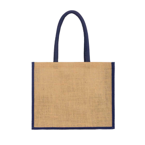 <b>Large</b> Jute Shopping <b>Bag</b> With Blue Owl Print Animal Pattern Top Handle Grocery Tote - Product Image 3