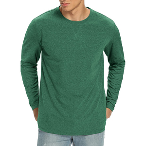 Camiseta de Manga Larga para Hombre, Cuello Redondo, Color Verde, Corte Regular, Tejido de Punto, Estilo Casual, 100% Algodón - Product Image 3