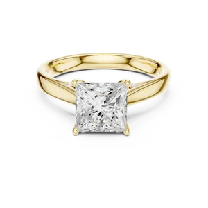 Bague de fiançailles et de mariage pour femme en or massif 18 carats avec diamant de laboratoire taille princesse, halo caché, solitaire 2 carats couleur E - Product Image 1