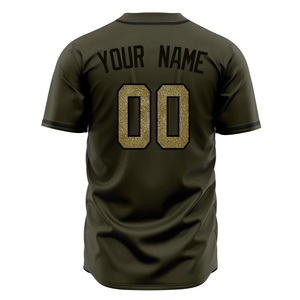 Custom Green Baseball Jersey With Gold Print Teamname 00 Button Down Short Sleeve Men's Moisture Wicking Mesh Apparel - Product Image 2