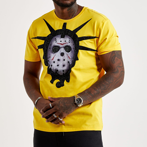 เสื้อยืดเจอร์ซีย์แขนสั้นผู้ชาย พิมพ์ลายโลโก้ตามสั่ง ผ้าฝ้าย 100% ตกแต่งด้วยคริสตัล พิมพ์ลายสกรีน สไตล์ไฮสตรีท ระบายอากาศได้ดี - Product Image 1