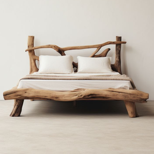 Live Edge Teak Log <b>Bed</b> <b>Frame</b> Tropical Resort Luxury Bedroom Furniture - Product Image 1