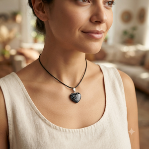Pendentif Collier Tendance en Obsidienne Flocon de Neige Gravée en Forme de Petit Cœur, Idéal pour la Fête des Mères et Cadeau d'Affaires du Gujarat - Product Image 2