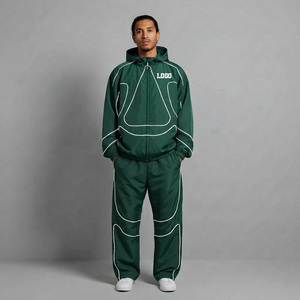 Custom Men's Sportswear Zip up Jacket Jogger Stylish Pants <b>Waterproof</b> Reflective Piping Windbreaker <b>Tracksuit</b> for Men - Product Image 1