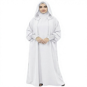 Abaya Blanca Modesta con Cuello Alto y Mangas Largas, Color Sólido, Corte Holgado para Uso Diario - Product Image 1