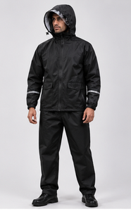 Ensemble imperméable pour homme, noir, % polyester, léger, personnalisable, veste et pantalon à manches longues, pour toutes les saisons, en plein air - Product Image 3
