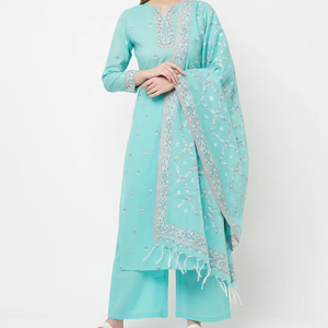 Tissu pour robe en coton biologique écologique, tissé, non cousu |   Ensemble ethnique indien 3 pièces avec dupatta pour femmes - Product Image 1