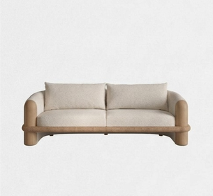 Sofá Moderno y Elegante de Tela Bouclé con Detalles Curvos de Madera para una Colección de Muebles de Alta Calidad para el Hogar - Product Image 1