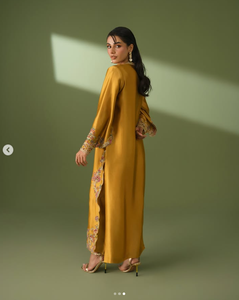 Salwar Kameez élégant pour femme en satin de soie couleur moutarde, brodé, style traditionnel indien pakistanais, protection solaire, réversible, coupe classique - Product Image 2